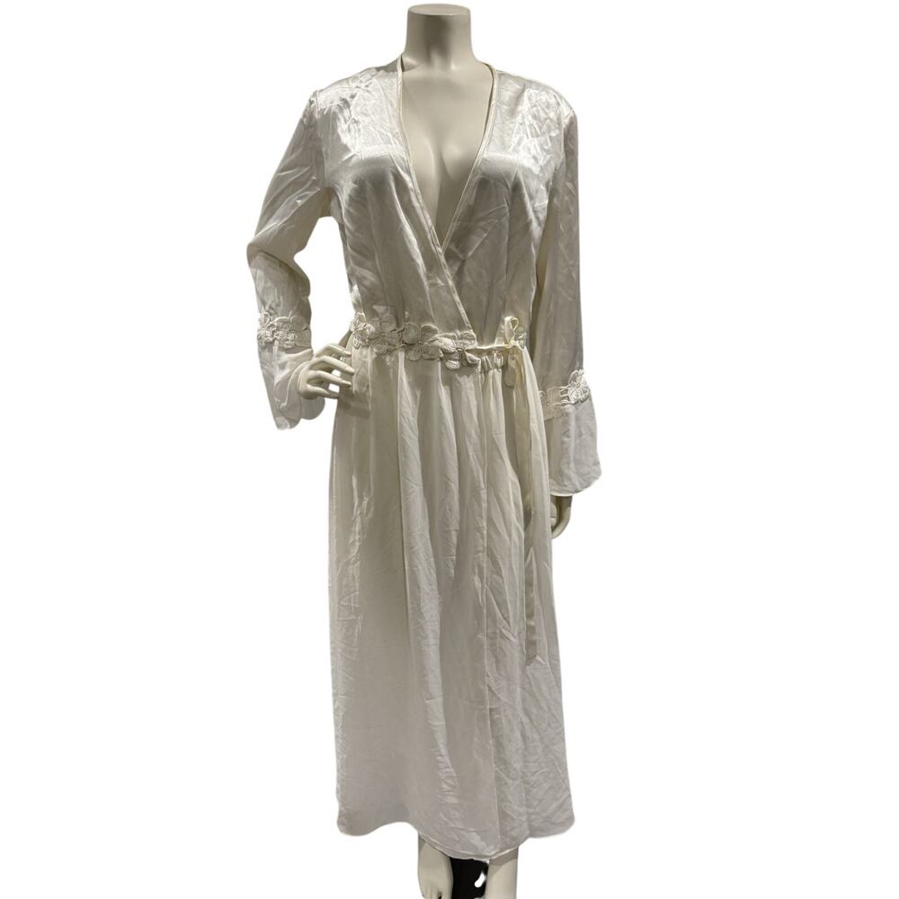 Flora Nikrooz Bridal Lingerie Long Robe Womens S/M Ivory Sheer Venise Floral